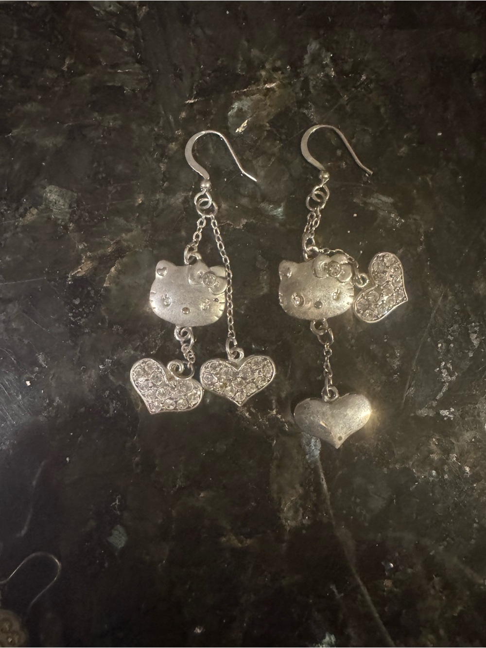 Hello Kitty Silver-Tone Heart Drop Earrings